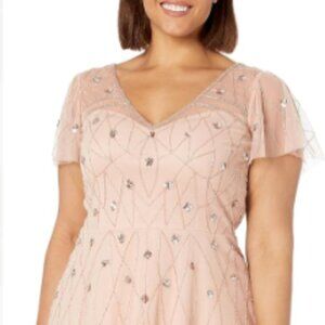 NWT! Adrianna Papell Women's Rose Blush Beaded Fit and Flare Dress. size 12